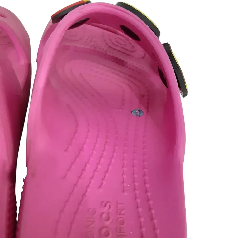 Crocs Classic Slide Sandals Hot Pink Girls 13 Water Shoes Bucees Jibbitz Charms